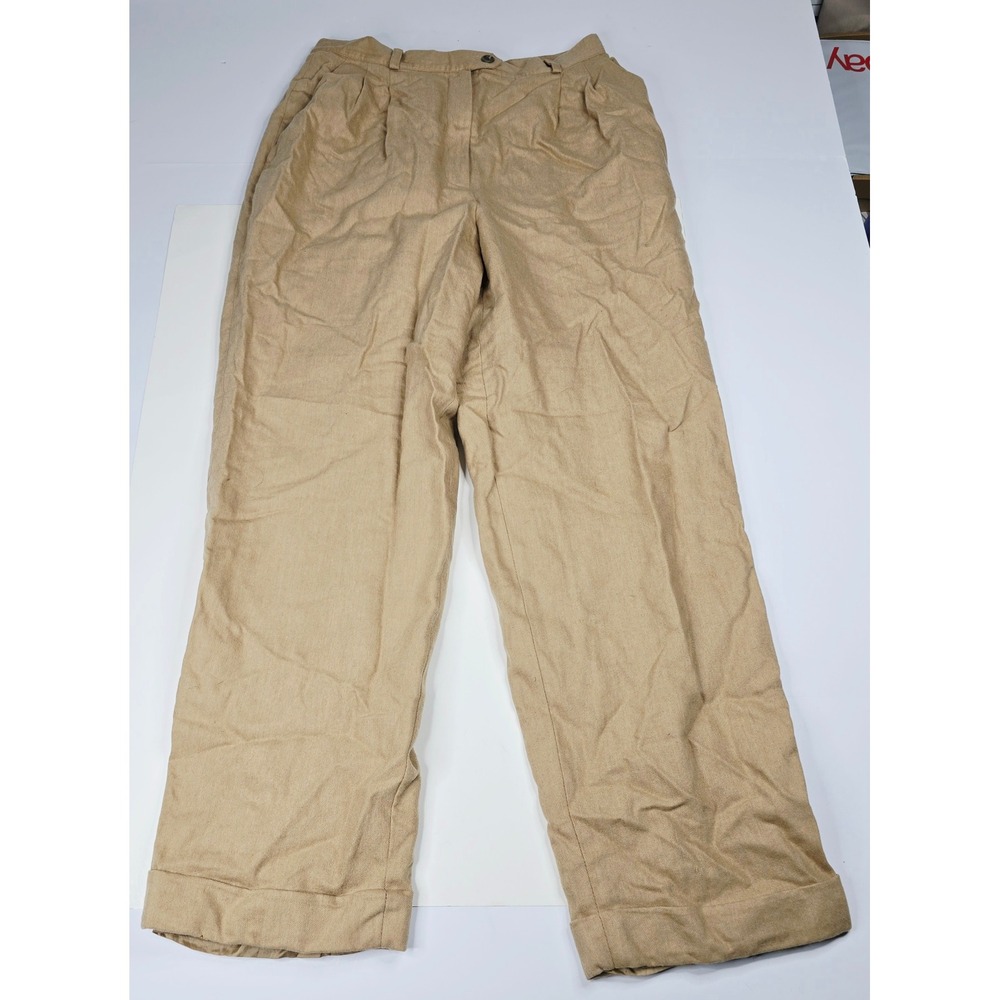 Lauren Ralph Lauren Tan 100% Wool Pleated Cuffed Dress Pants Petite 12P